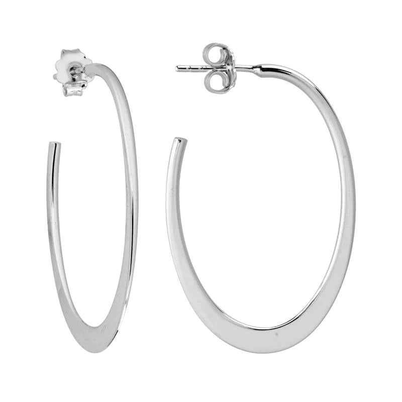 Sterling Silver Flat Oval Hoop Earrings