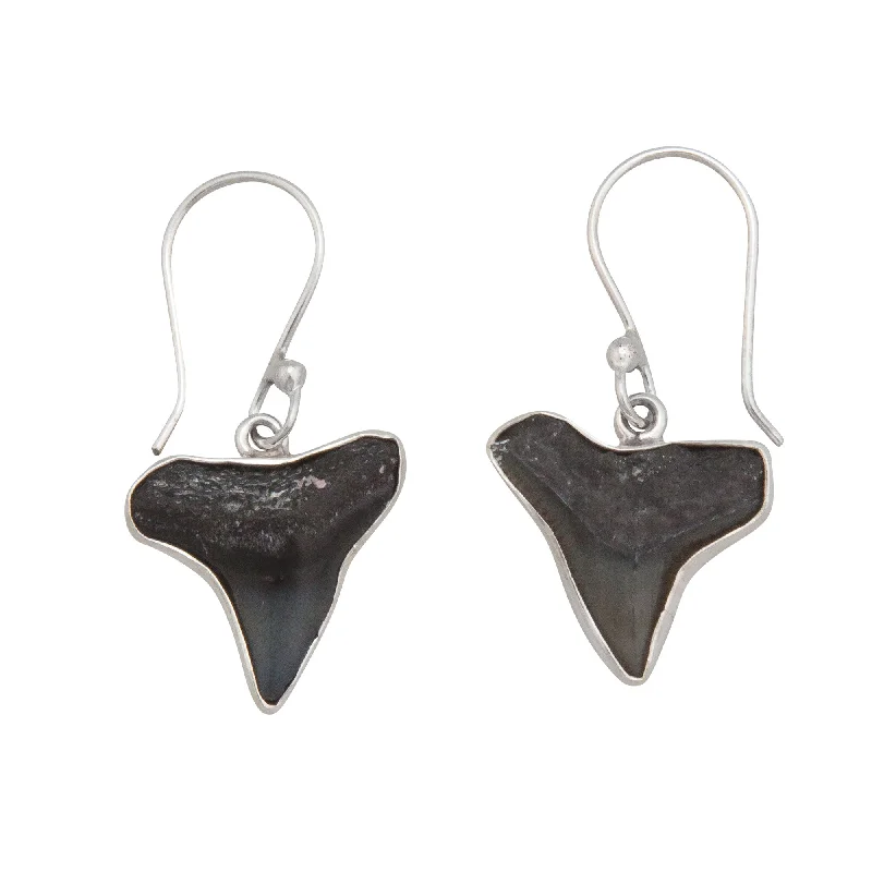 Sterling Silver Fossil Shark Teeth Drop Earrings