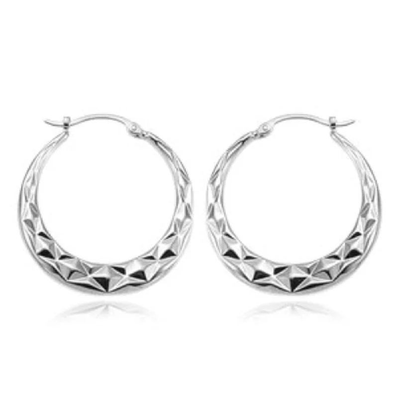 Sterling Silver Quilted Hoop Earrings