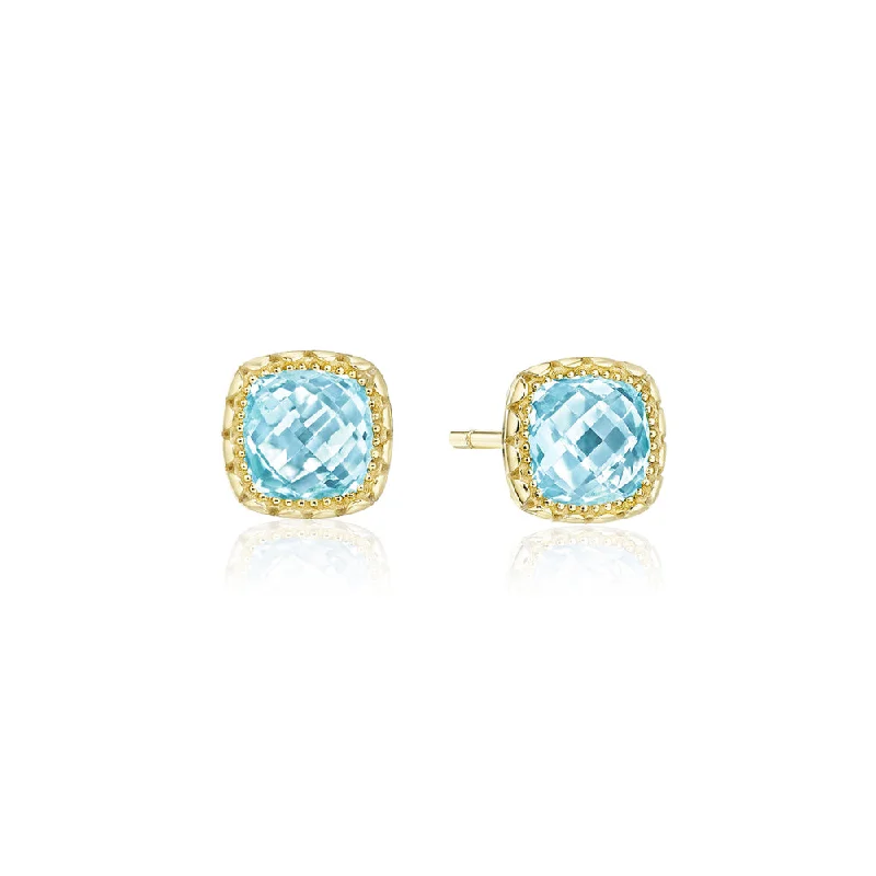 Tacori Cushion Sky Blue Topaz Stud Earring in Yellow Gold