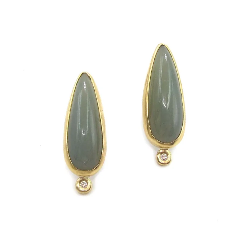 Teardrop Chalcedony & Diamond Earrings