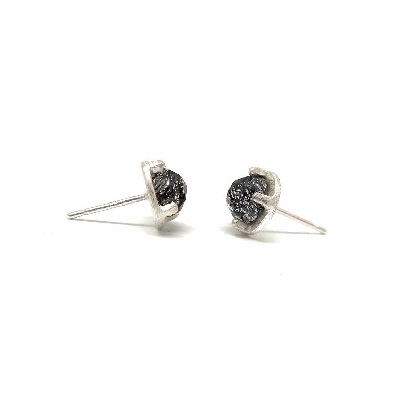 Carved Studs - Tourmalated Quartz