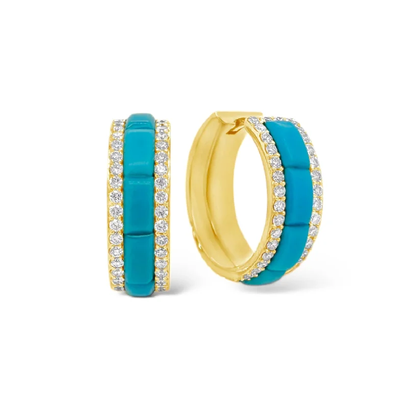 Turquoise & Diamond Hoop Earrings