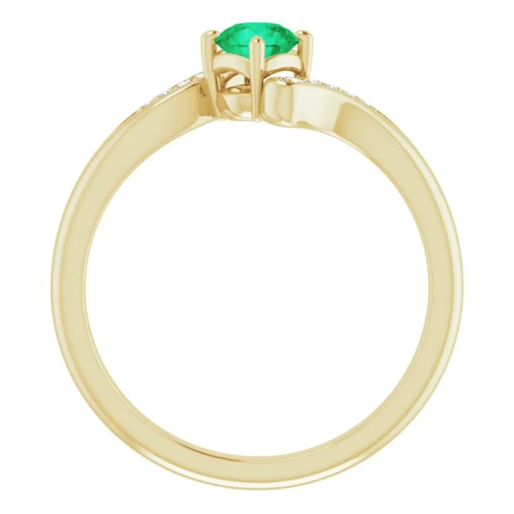 14K Yellow Natural Emerald & .04 CTW Natural Diamond Ring