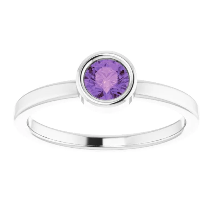 Platinum 4.5 mm Natural Amethyst Ring