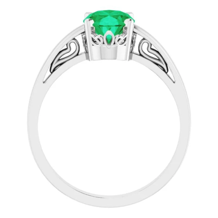 14K White Lab-Grown Emerald Solitaire Ring