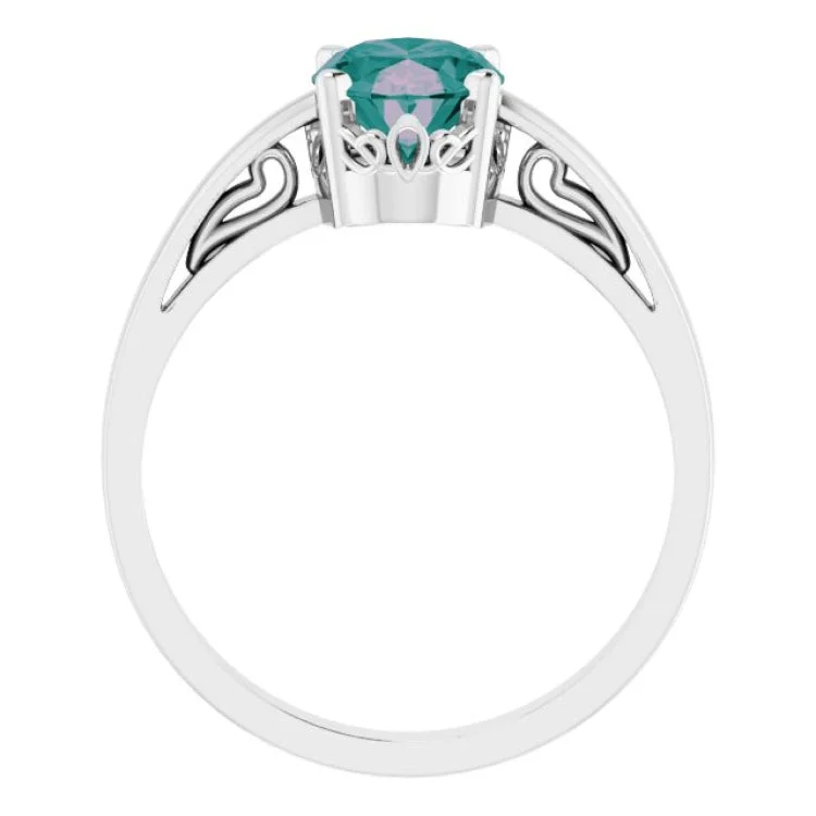 14K White Lab-Grown Alexandrite Solitaire Ring