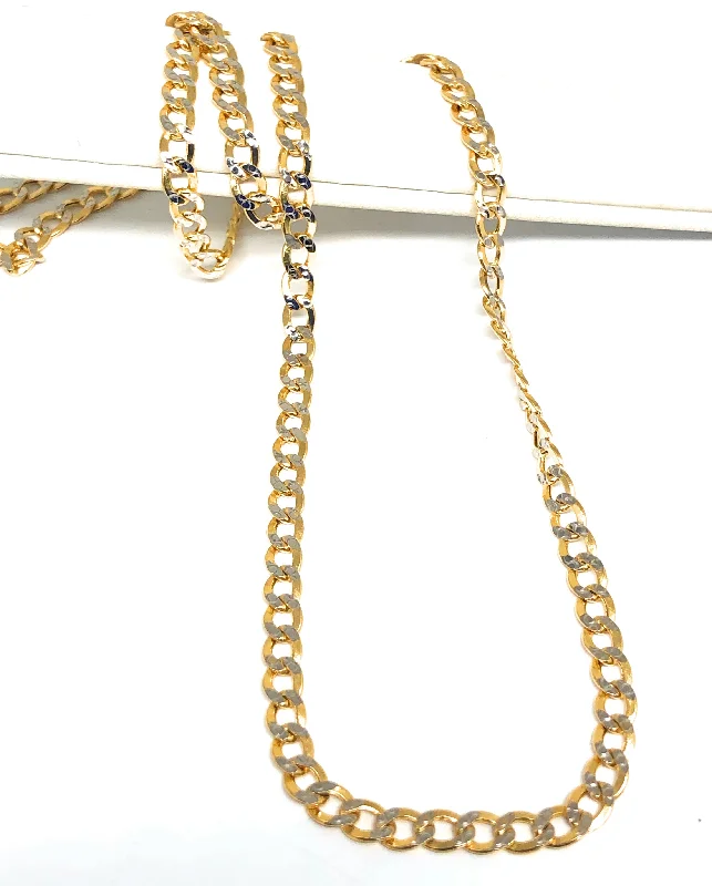 10k Solid Gold Diamond Cut (White Gold) Cuban Link Chain 18-26 inches 5.2mm (Semi-Hollow Style)