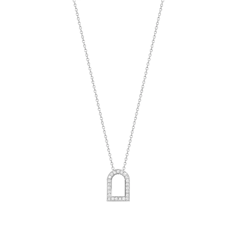 L'Arc Voyage Charm GM, 18k White Gold with Galerie Diamonds on Chain Necklace