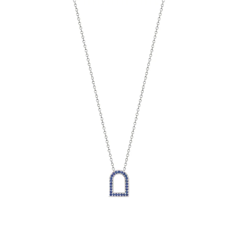 L'Arc Voyage Charm MM, 18k White Gold with Galerie Blue Sapphires on Chain Necklace