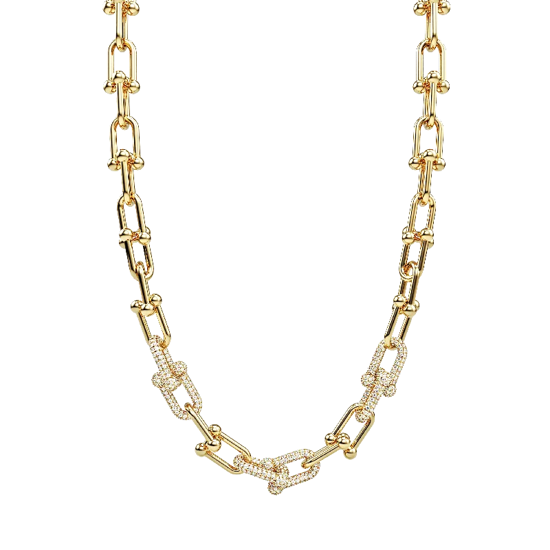 Large Pave U Shape Link Chain Necklace