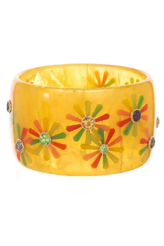 Citrine Flower Yellow Bakelite Bangle