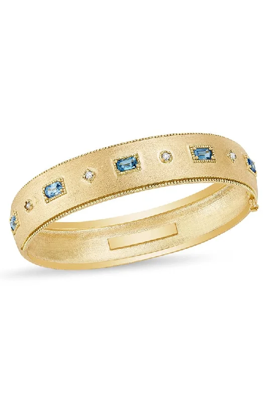 Modern Etruscan Blue Sapphire & Diamond Bezel Bangle