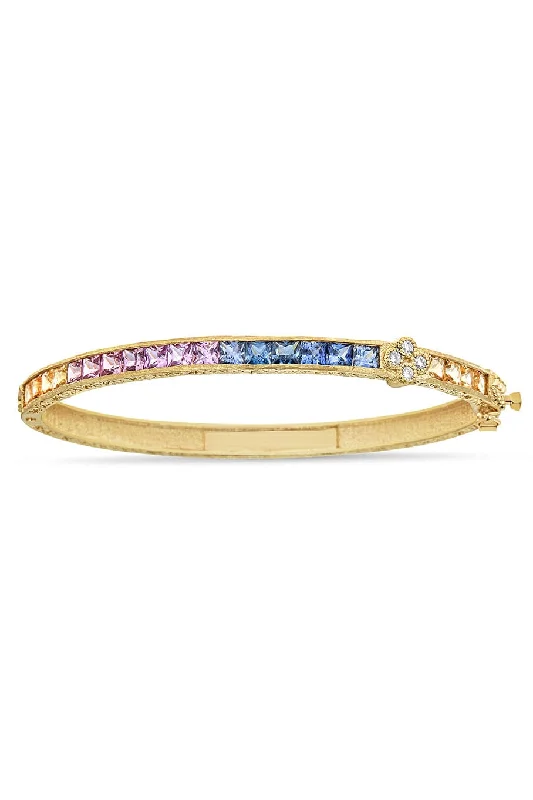 Modern Etruscan Multi Sapphire & Diamond Cluster Bangle